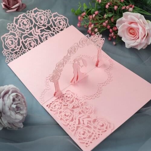 10pcs/pack 3D Wedding Invitation Cards Bride and Groom Pattern 250gsm Shiny Pearl Paper Invitations Wedding Engagement Cards