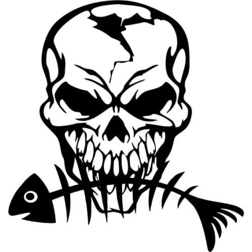 15.3*15.2CM Fish Fear Skull Fishing Car Stickers Vinyl Decals Covering The Body Black/Silver C7-0506