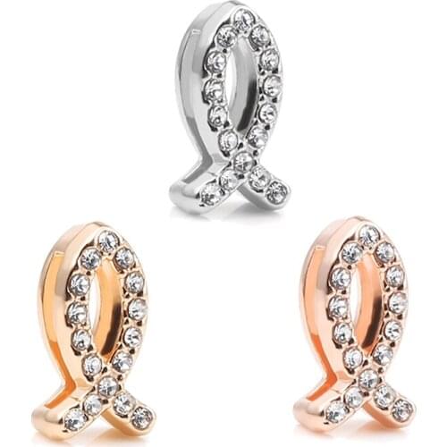 2Pcs/Lot Cute Rhinestone Fish Sign Charm Beads Fit Brand Stainless Steel Mesh Bracelets For Women DIY Animal Jewelry Gift