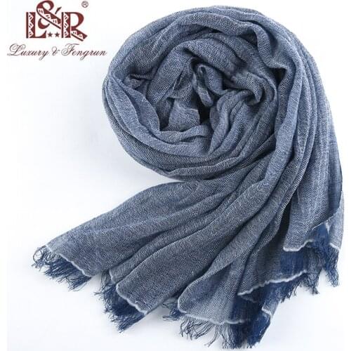 2018 90% Cotton Women Scarf Solid Color Vintage Linen Men Scarfs Crinkle Foulard Femme Shawl Female Tassel Chiffon Hijab Stoles