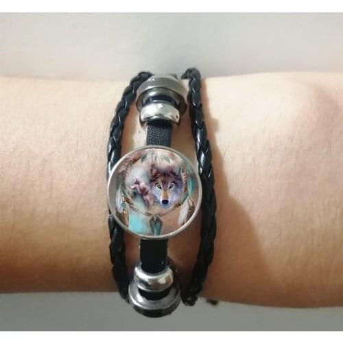 2019 New Fashion Popular Dream Catcher Wolf Rope Leather Braided Bracelet Lucky Bracelet