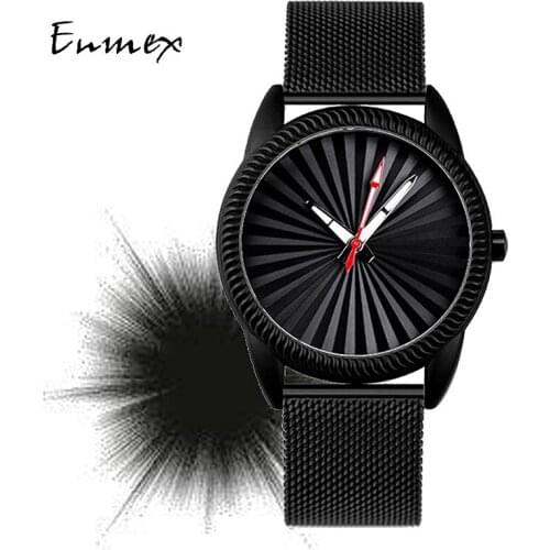 2021 Enmex creative style stainless steel band wristwatch 3D Sunprint special design discs hands brief casual quartz watch