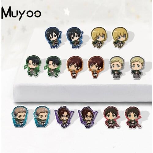 2021 New Attack on Titanic Anime Kawaii Characters Acrylic Stud Earrings Epoxy Handcraft Acrylic Earrings