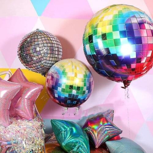 3pcs 22inch 4D Metalic Balloons Laser Round Foil Balloon Wedding Decor 80s 90s Retro Dance Party Decoration Silver Disco Globos