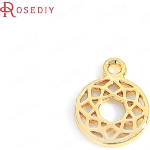 35669)10PCS 9x11MM 24K Gold Color Brass Round Flower Charms Pendants High Quality Diy Jewelry Findings Accessories