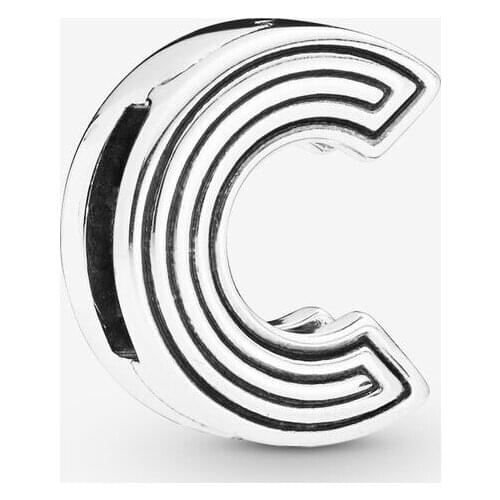 Free Shipping 925 Sterling Silver Beads Letter C Clip Charm Fit Original Pandora Bracelets Women DIY Fashion Jewelry Gift