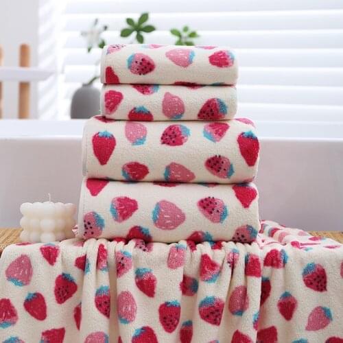 New Strawberry 70*140cm 32*72cm 2pcs/set Large Towel Set High Absorbent Soft Bath Towel Face Towels For Adults
