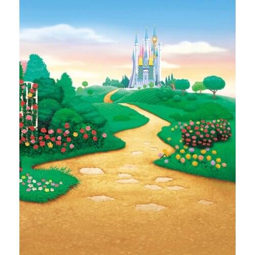 Cartoon Grass Flowers Castle for Children Photography Backdrops Photo Props Studio Background 5x7ft