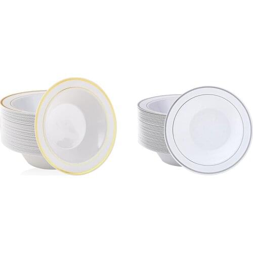 HOT 50PCS Plastic Bowls With Rim-12Oz Disposable Soup Bowls, Premium Dessert Salad Bowls For Wedding/Party