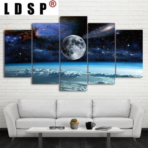 LDSP 5 Panel Planet Universe Space Pictures Canvas Painting Starry Sky Poster Print Earth Moon Picture for Living Room HomeDecor