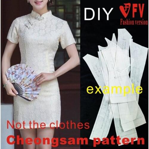 Classic Chinese Stand Collar Short Sleeve Back Zipper Improved Cheongsam 1:1 Physical Pattern Garment Sewing Diagram BQP-6