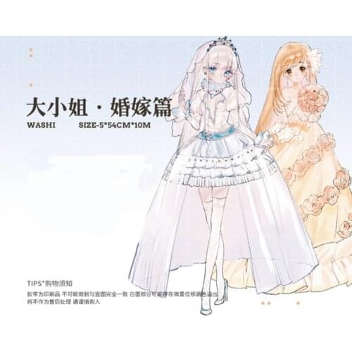 Beautiful Girl in Weeding Dress Washi Tapes Bullet Journal Masking Tape Adhesive Tape DIY Scrapbooking Washi Stickers