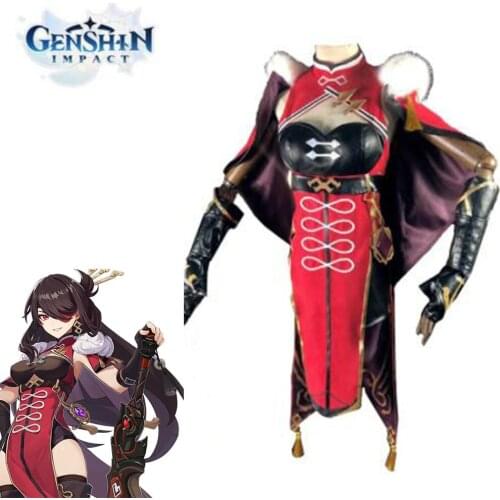 Game Genshin Impact Cosplay Costume Beidou Cosplay Costume Women Black Red Costume Halloween Dress Cloak Pants Glove Full Set