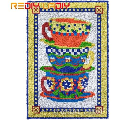 Latch Hook Rug Still Life Cups Chunky Yarn Tapestry Kits DIY Carpet Rug Knitted Floor Mat Crochet Cushion Arts & Crafts 58*85cm