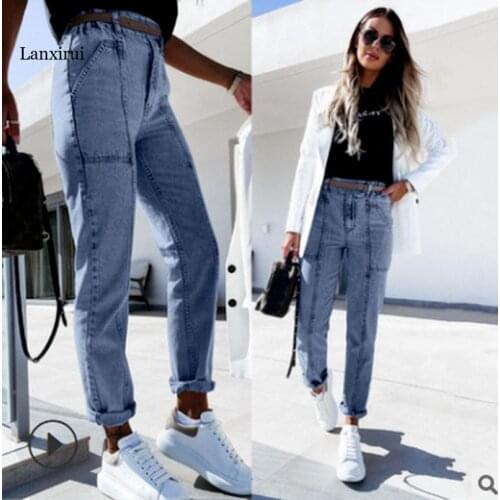 Summer Casual Temperament Ladies Jeans Straight Mid-waist Comfortable and Breathable Womens Denim Feet Trousers