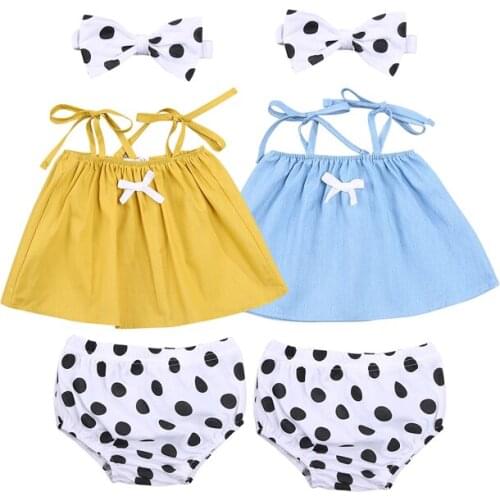 Lioraitiin 0-3Y Toddler Kids Baby Girls Summer Lace-Up Bowknot Sleeveless Vest Tops+Polka Dot Print Shorts Pants+Headwear Sets