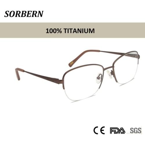 SORBERN Pure Titanium Glasses Half Frames Men Ultralight Prescription Vintage Retro Square Myopia Eyeglasses Clear Lens Females
