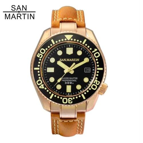San Martin Bronze SBDX001 Diving Watch Automatic Mens Watches 300m Water Resistant SW200 Mov't Wrist watch for men Relojes часы