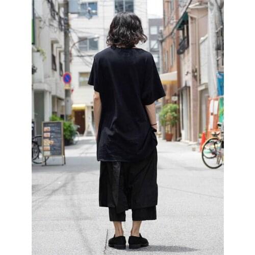 Mens casual loose large size deconstructed tie double cropped trousers comfortable trousers dark mens culottes