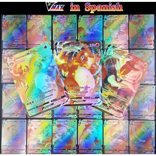 2021 New Arrival Pokemon Cards in Spanish VMAX Holographic Playing Card Game Castellano Español Children Toy