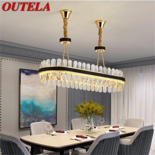 OUTELA Oval Chandelier Crystal Pendant Lamp Postmodern Home Leather Round Light Fixture for Living Dining Room