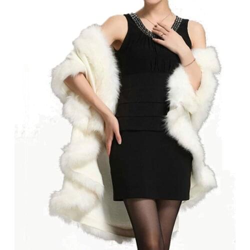 Chic Woman Long Faux Fox Fur cloak Cashmere Shawl Winter Scarves Wraps Mink Fur Cape Shawls Basic shawls wraps Party Cardigan