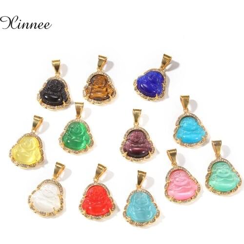 Hip Hop Bling Buddha Jade Pendant AAA Cubic Zircon Necklace With Tennis Chain Punk Jewelry Gifts