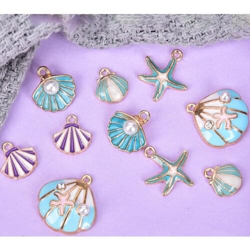 10pcs Ocea Enamel Sea Starfish Shell Conch Hippocampus Charms Colorful Oil Drop Pendant For DIY Jewelry Accessories