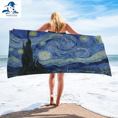 PHAYON Van Gogh Bath Towel Bathroom 3D Starry Sky Microfiber Beach Towel for Adult Abstract Pattern Shower Towel 75x150cm