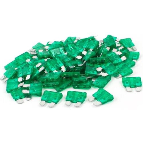 X Autohaux Vehicle Car 30A 30Amp Green Body Two Prong Blade Atc Fuse 100Pcs