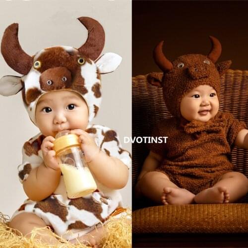 Dvotinst Baby Photography Props Infant Cute Animals 2021 Cow Ox Outfits Set Cosplay Clothes Fotografia Studio Shoots Photo Props