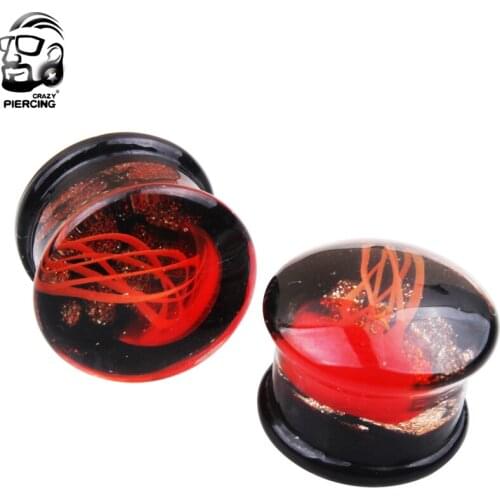 Fashion A Pair of Glass Ear piercing Fashion Double Flared Red Jellyfish earrings Plugs Translucent ocean body jewelry 8mm-16mm