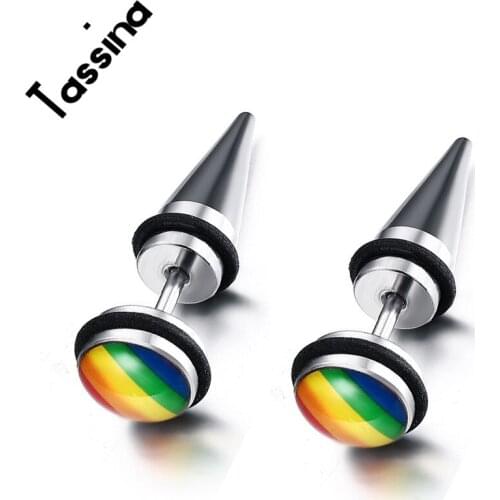 Tassina 2017 New Fashion Pride Rainbow Color Stud Earrings For Gay And Lesbian Round Design Stainless Steel Earrings TNPE001