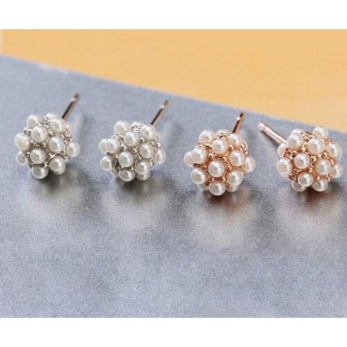 MOONROCY Drop Shipping Fashion Jewelry Wholesale Rose Gold Color Crystal Imitation Pearl Ball Earrings Gift for Women