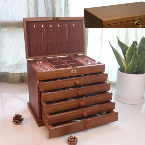 New 6-Layer Wooden Jewelry Box Jewelry Display Large Capacity Princess Jewelry Storage Gift Box Multi-layer Lily/glossy