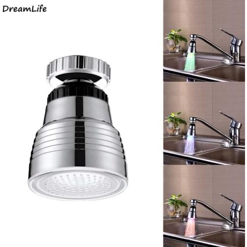 LED Aerators Water Faucet Round 360 Degree Adjustable Kitchen Temperature Control Three-color Glow Faucet Kitchen Accessories