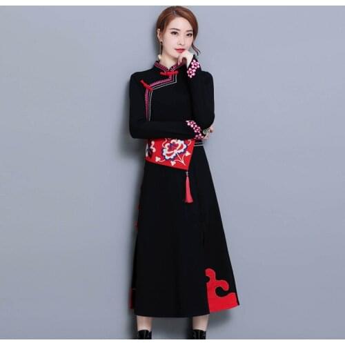 High Quality Casual Stand cheongsam Dress Female Vestidos Womens Fashion Vintage Slim Big Yards Chinese Style embroidered Dress
