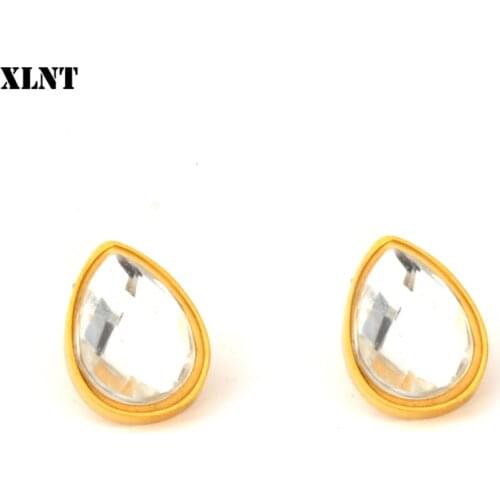XLNT New Jewelry Water droplets Stud Earrings For Women Gold Color Brincos Wedding Rhinestone Earring Jewelry