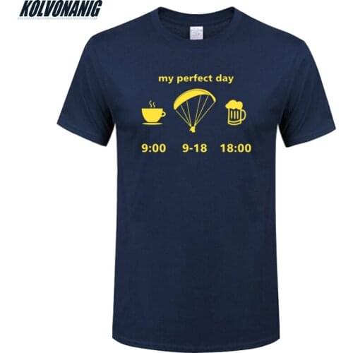 My Perfect Day Evolution Of Paragliding Drink Tea&Beer Funny Print T Shirts Mens Clothing Brand Cotton Short Sleeve T-Shirt Top