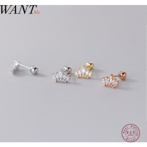 WANTME Real 925 Sterling Silver Bohemian Luxury Pirecing Crown Zicron Cuff Stud Earrings for Women Goth Simple Jewelry Gift 2021