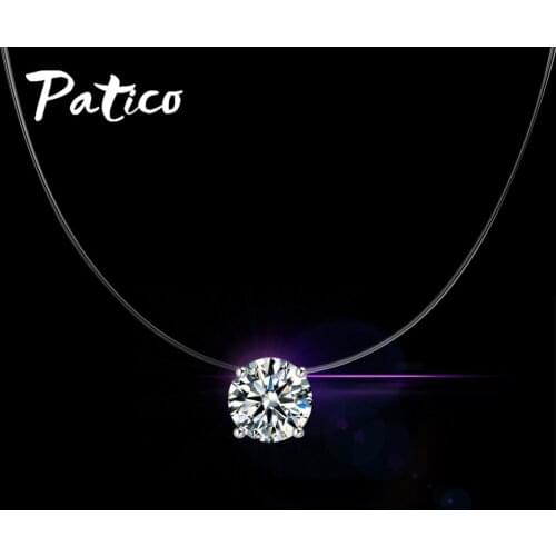 New Korean Women 925 Sterling Silver Cubic Zircon Pendant Necklaces Invisible Transparent Fishing Wire Choker Clavicular Chains
