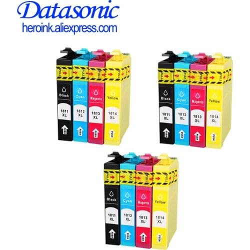 12Pcs T1811 T1812 T1813 T1814 Ink Cartridges For EPSON XP212 XP215 XP225 XP312 XP315 XP412 XP415 XP402 XP405 XP302 Printer T1811