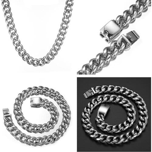 15mm Mens Stainless Steel Necklace Silver Color Curb Cuban Link Chain Necklace/Bracelet Male Collar Fashion Jewelry 7-36"