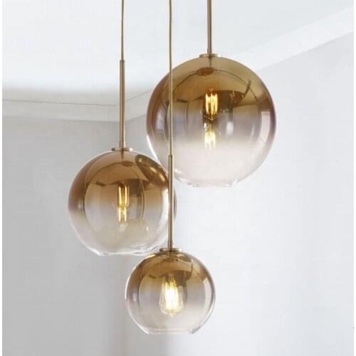 2019 Decorative Gradient Amber Bubble Kitchen Lamps Indoor Home E27 Led Bulb Glass Pendant Lights kitchen chandelier