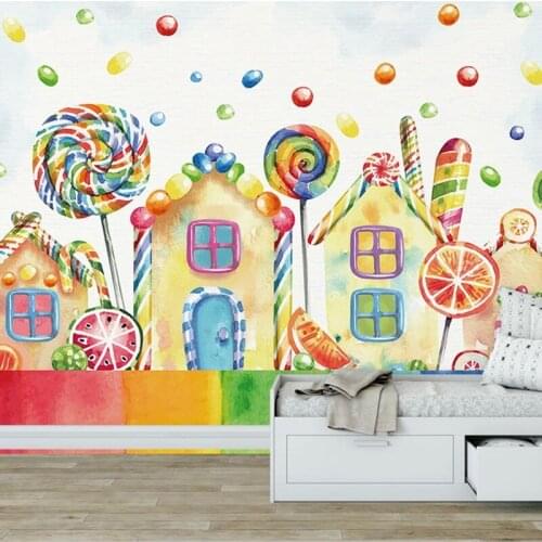Dropship Custom 3D Photo Wallpaper Hand Painted Mural Cartoon House Lollipop Children Nursery Decor Wall Decorations Living Room