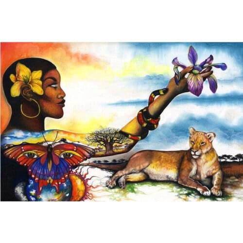 5D DIY Diamond Painting "Woman with Tiger" Animal Diamond Embroidered Rhinestone Mosaic Home Decor