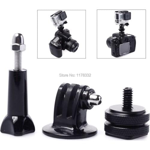 3in1 1 set 10pcs 1/4" Swivel Hot Shoe Adaptor + 10pcs Tripod Mount + 10pcs Screws for Gopro HD Hero 2 3 3+ 4