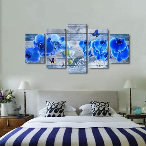 5D Diamond Embroidered Blue Flower Orchid Multi-Picture Handmade Diamond Painting Full Square Round 5 Piece Abstract Floral A171
