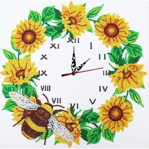 Huacan 5D DIY Diamond Painting Clock Special Shaped Diamond Embroidery Flower Mosaic Cross Stitch Bee Home Decor