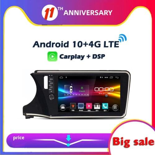6GB + 128GB Carplay DSP Android 10.0 IPS Car DVD Player GPS Map WIFI Bluetooth RDS Radio For Honda CITY Left Hand 2014-2018 2019
